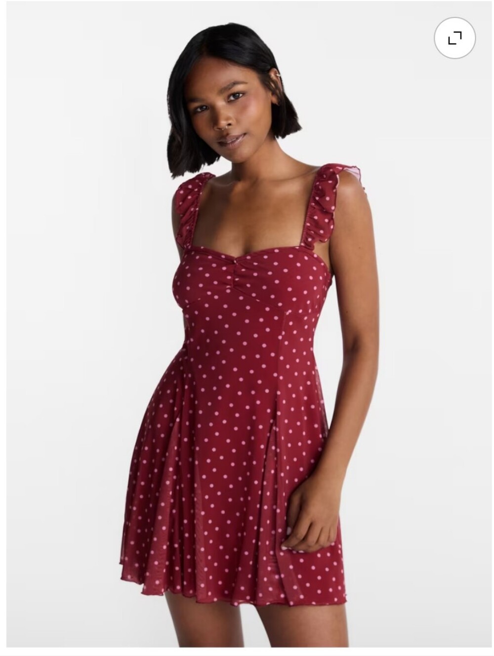 No Boundaries Burgundy Polka Dot Ruffle Strap Mini Dress